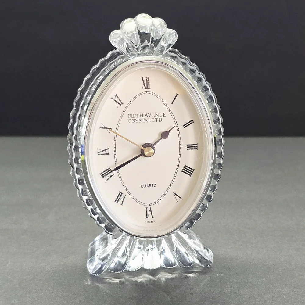 VTG Fifth Avenue Crystal LTD Clock Desk Shelf Mantle Quartz Oval.